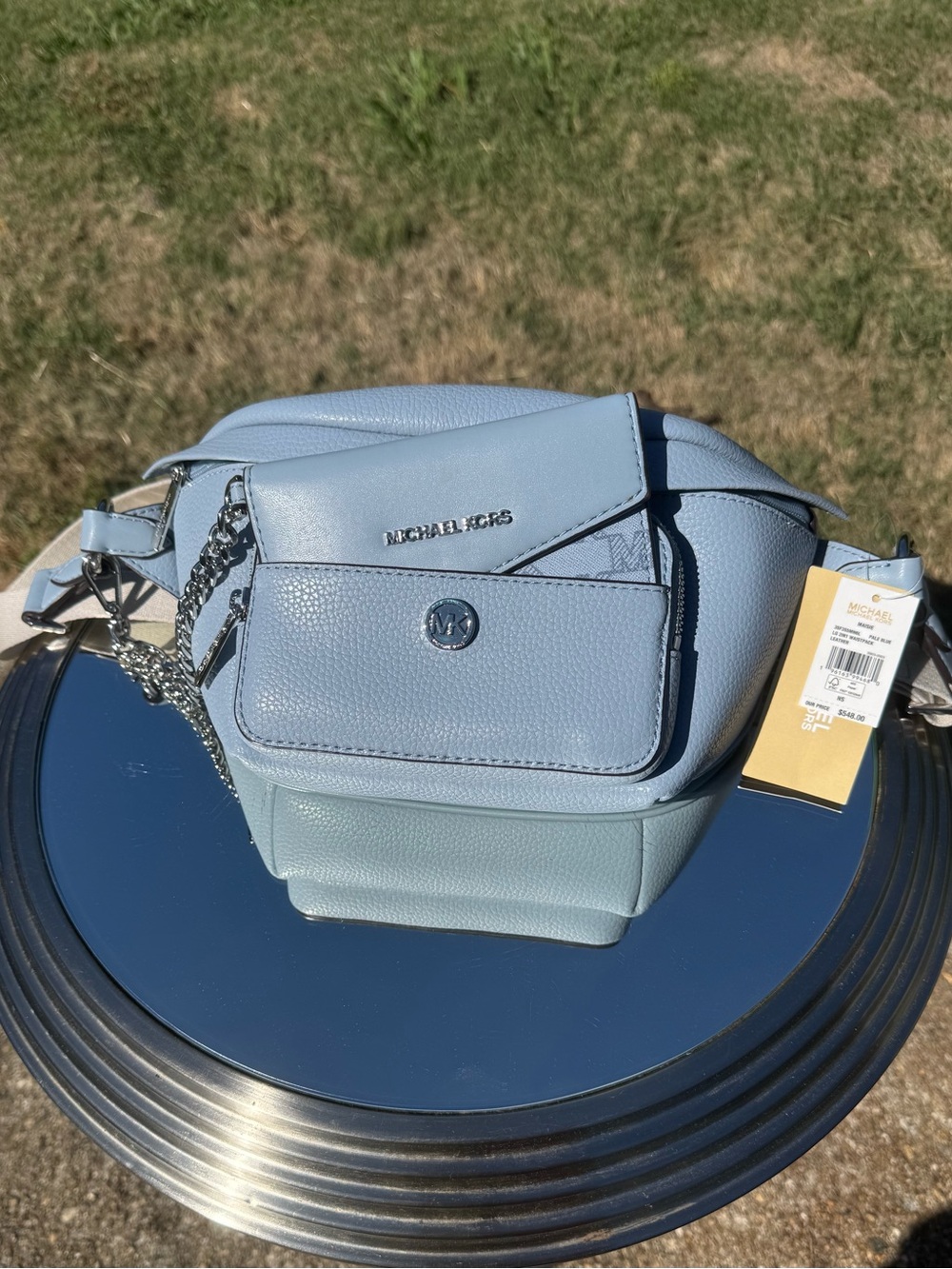 Michael Kors Light Blue Leather Belt Bag with Matching Card Case